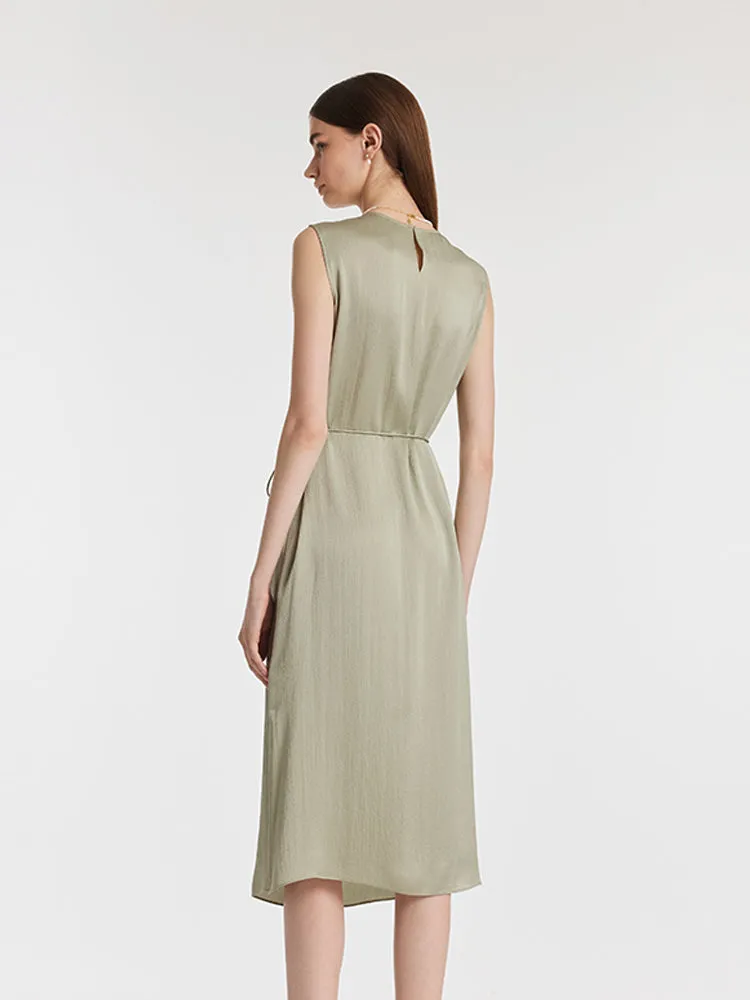 19 Momme Mulberry Silk Pleated Women Midi Dress With Belt