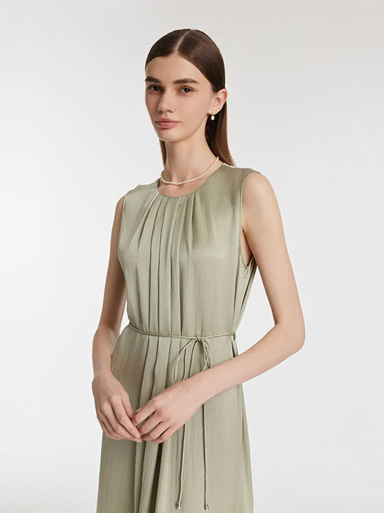 19 Momme Mulberry Silk Pleated Women Midi Dress With Belt