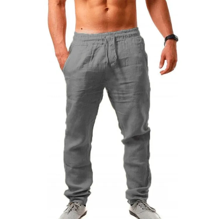 2023 New Men'S Cotton Linen Pants Male Summer Breathable Solid Color Linen Trousers Fitness Streetwe