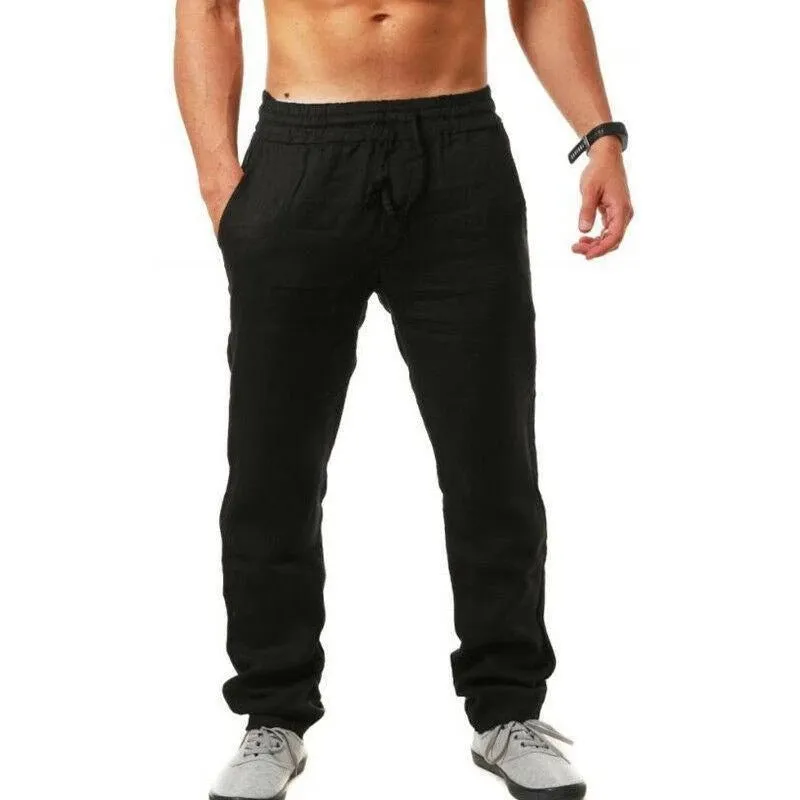 2023 New Men'S Cotton Linen Pants Male Summer Breathable Solid Color Linen Trousers Fitness Streetwe