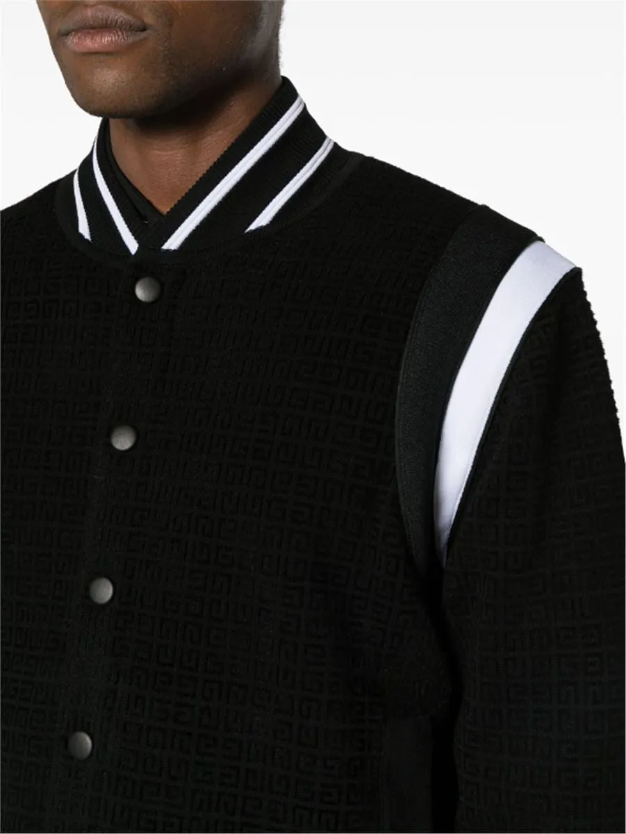 4G-EMBOSSED STRIPE-TRIM BOMBER JACKET