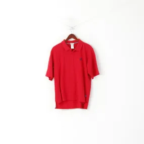 Adidas Men L Polo Shirt Red 100% Cotton Vintage Detailed Buttons Plain Top