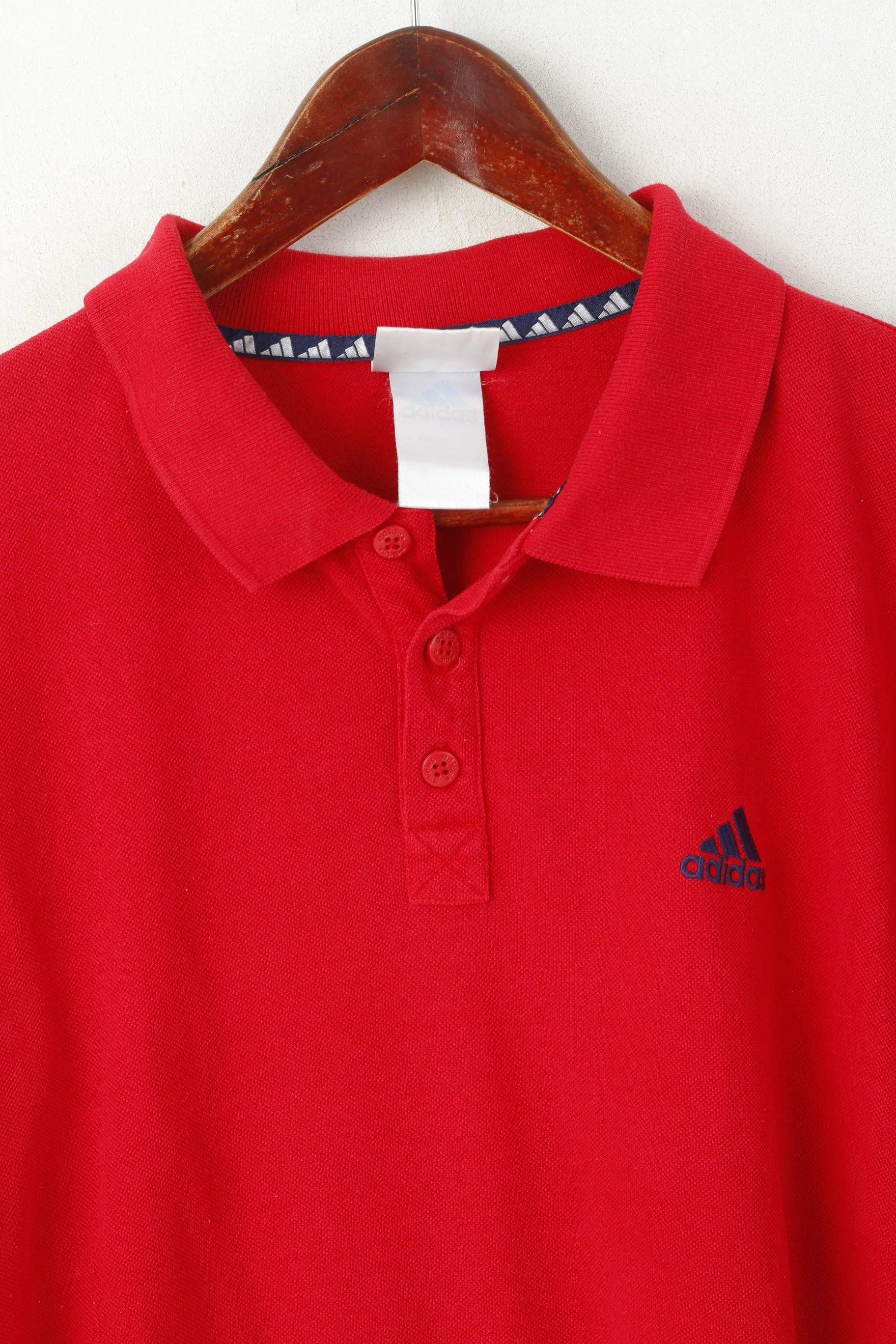 Adidas Men L Polo Shirt Red 100% Cotton Vintage Detailed Buttons Plain Top