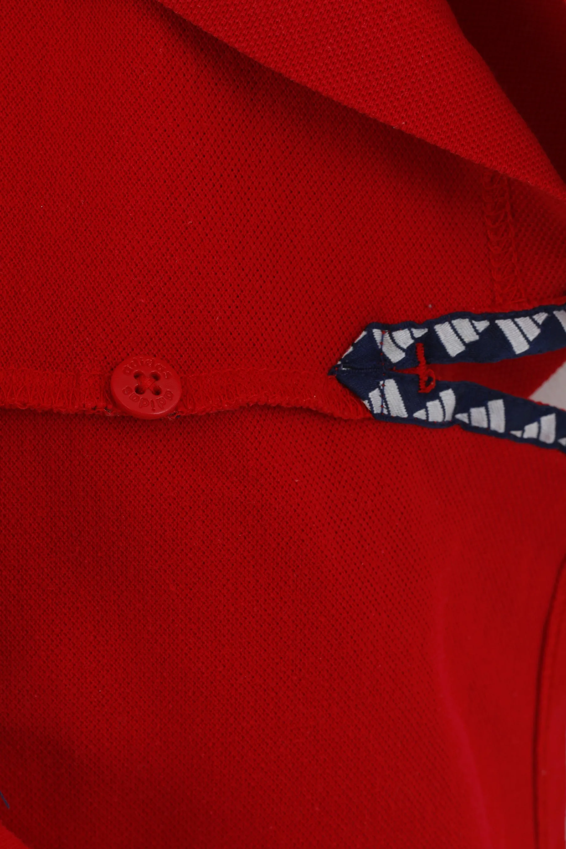 Adidas Men L Polo Shirt Red 100% Cotton Vintage Detailed Buttons Plain Top