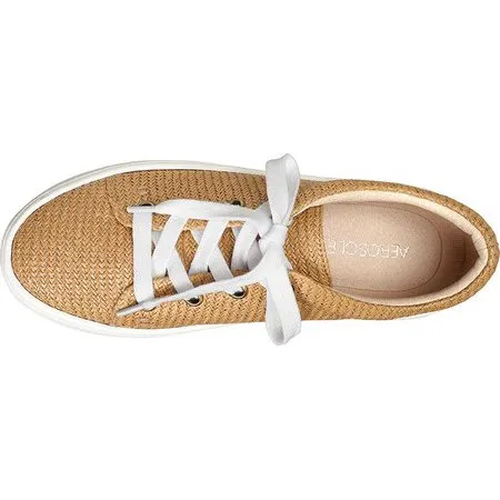 Aerosoles Term Paper Nude Lace Up Fabric White Platform Tennis Shoe Sneaker