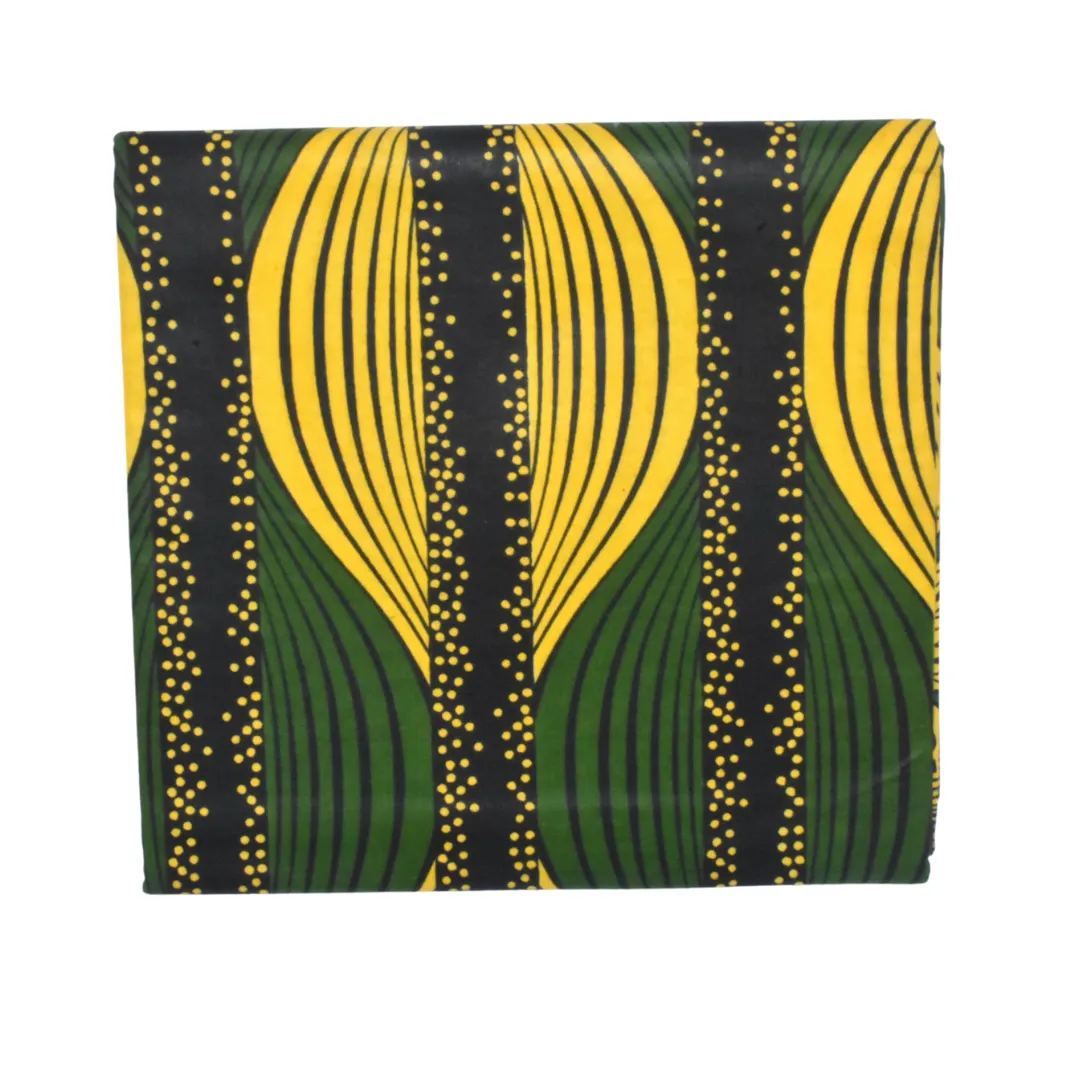 African print fabric yellow and green shapes - CA122