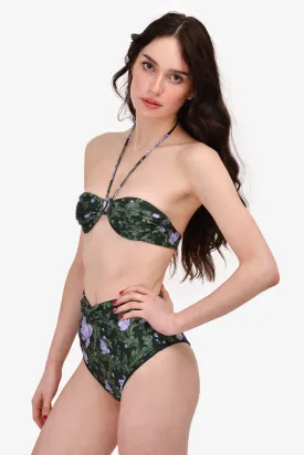 Agua Bendita Green/Purple Floral Underwire Swim Top   High Waisted Swim Bottom Suit Size M