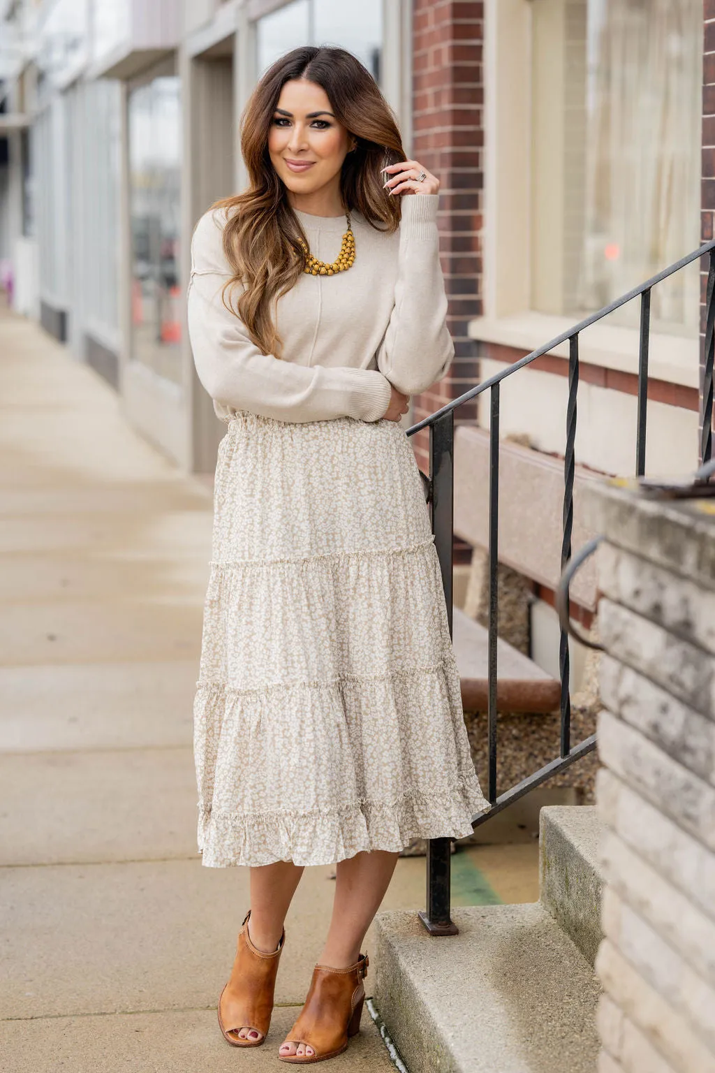 Antique Blooms Tiered Midi Skirt