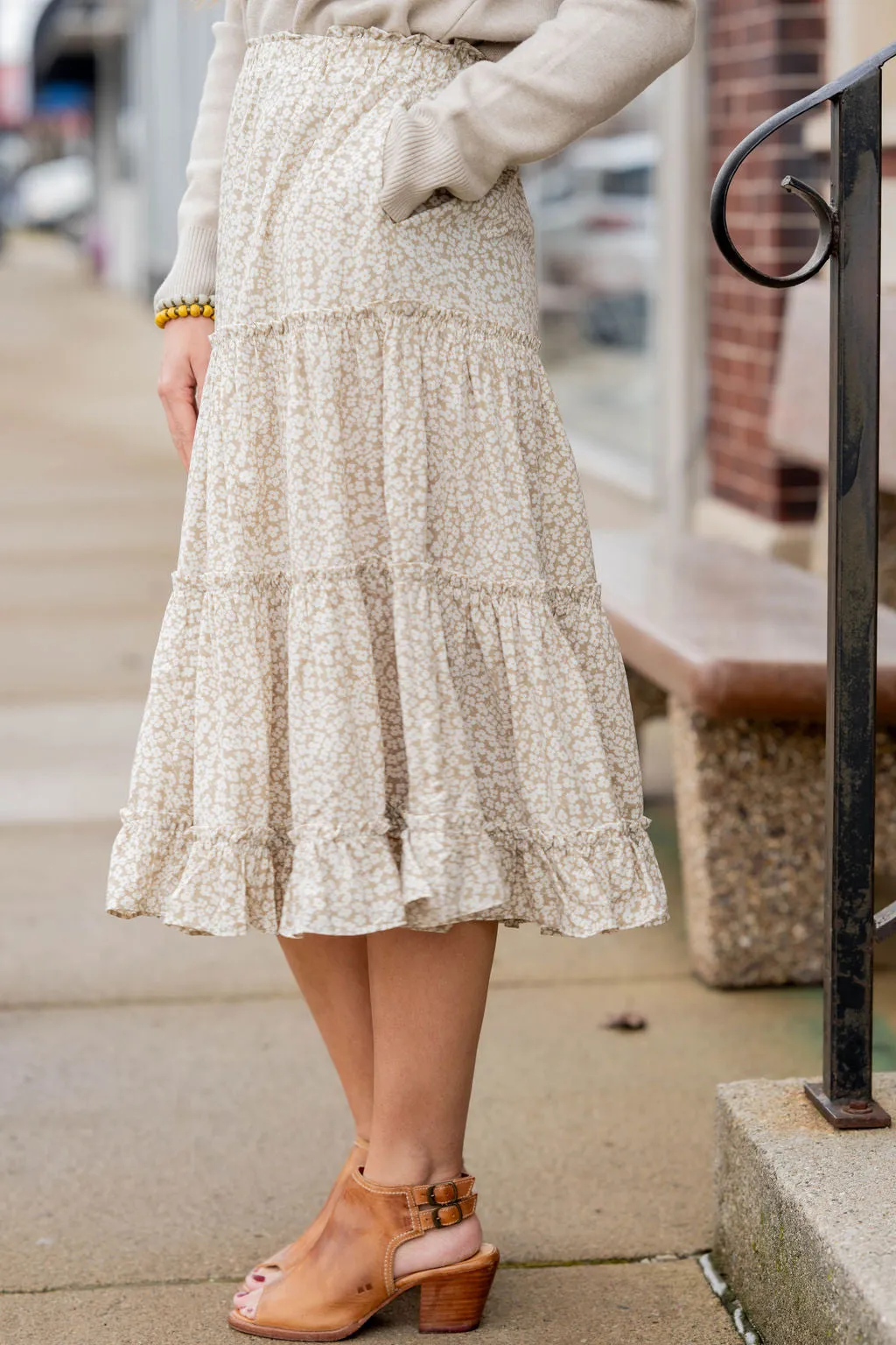 Antique Blooms Tiered Midi Skirt