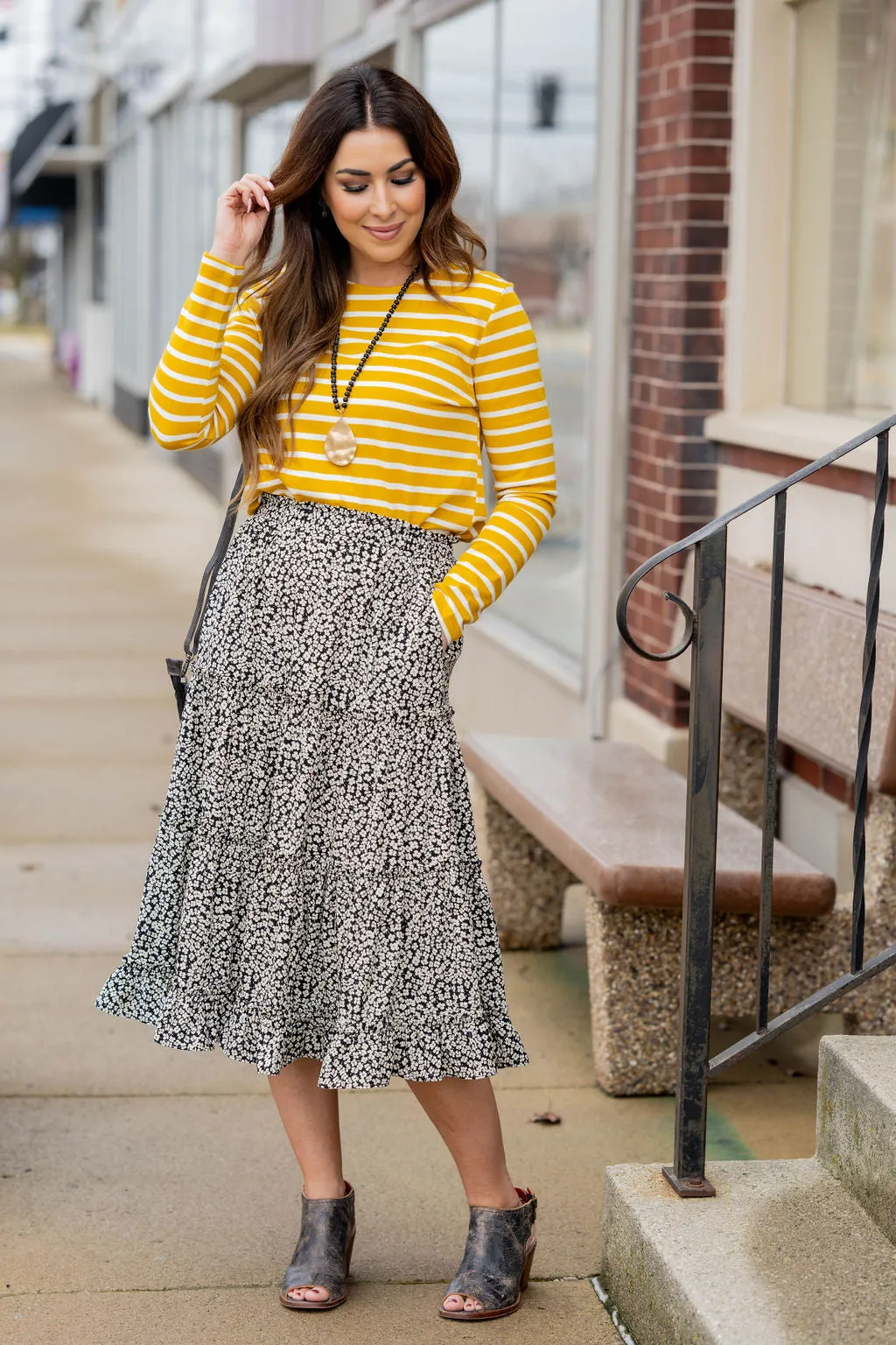 Antique Blooms Tiered Midi Skirt