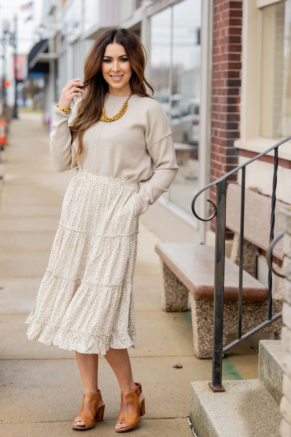 Antique Blooms Tiered Midi Skirt