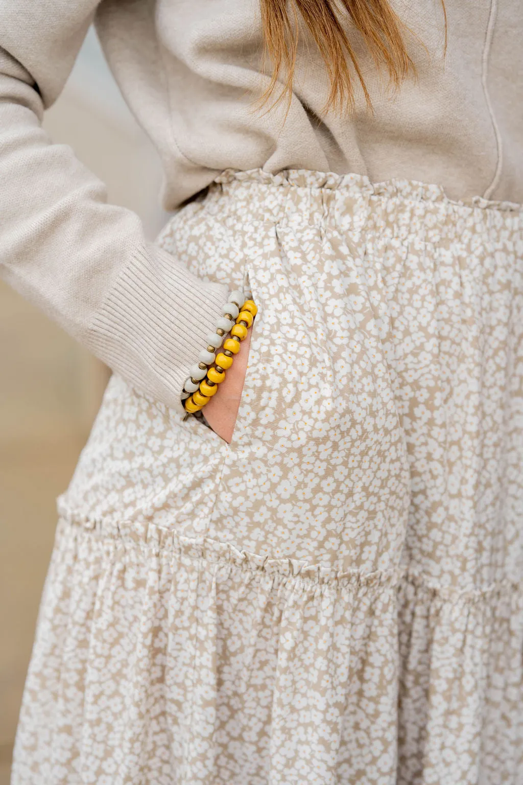 Antique Blooms Tiered Midi Skirt