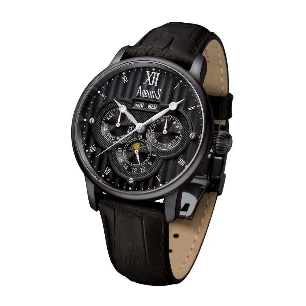 ARBUTUS AUTOMATIC AR905BBB BLACK LEATHER STRAP MEN'S WATCH