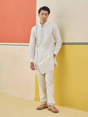 Arin Border Linen Kurta Set - Ivory