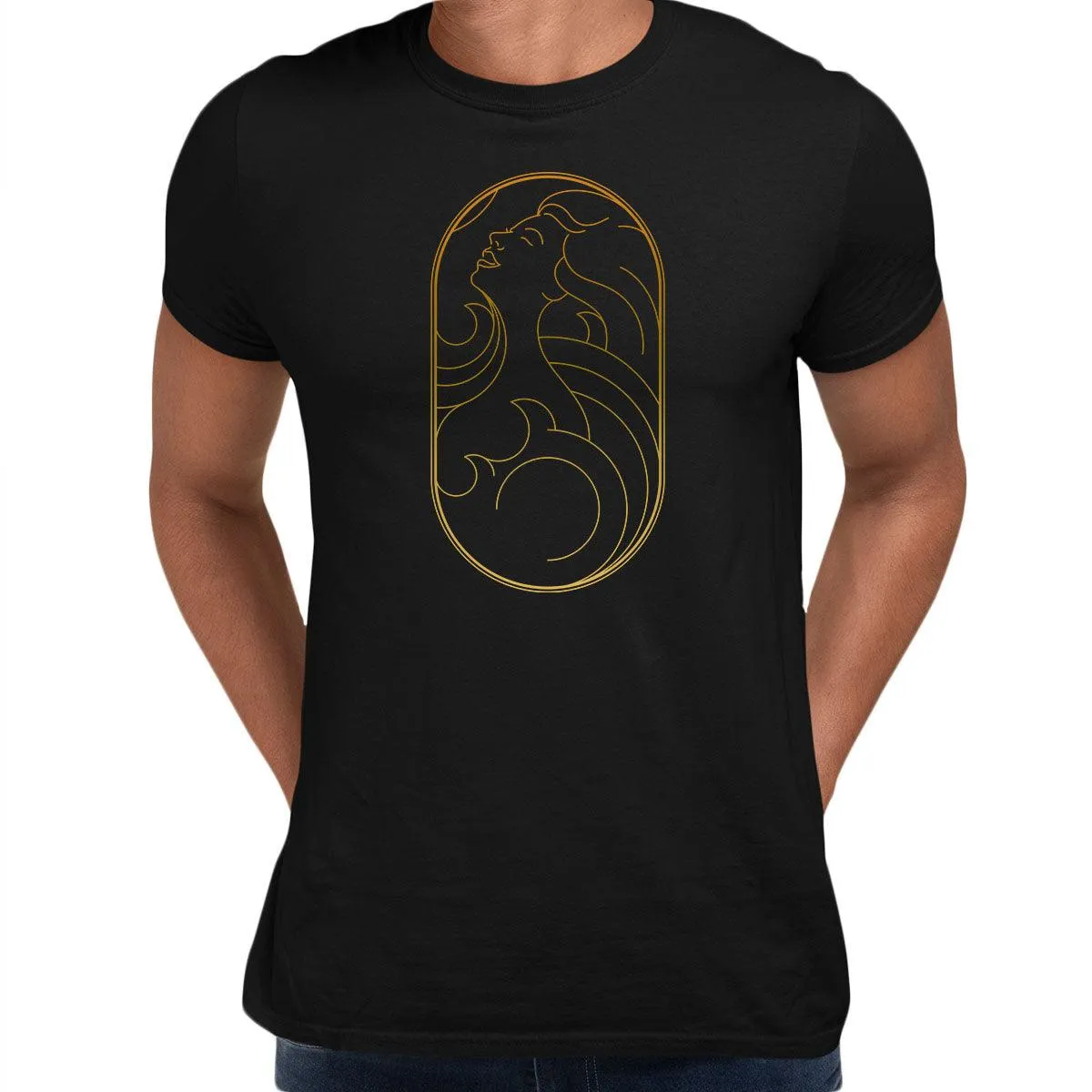 Art Deco Elegant Portraits Unisex T-shirt Golden Nostalgia Soft Line Design 3