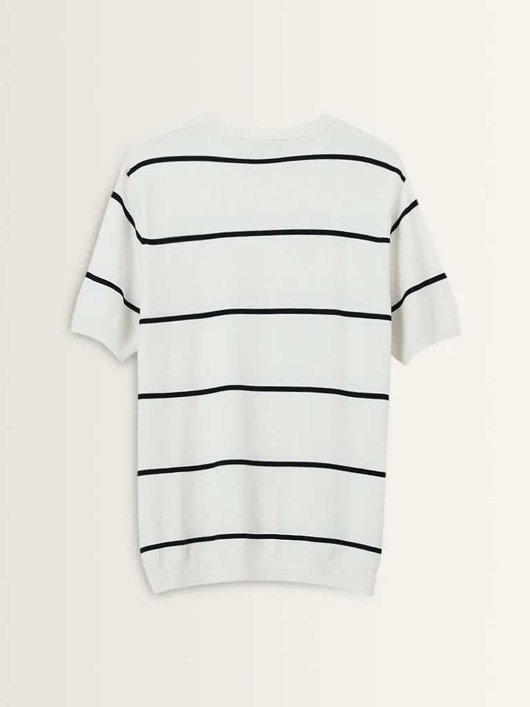 Ascot Navy Striped Relaxed-Fit Knitted T-Shirt