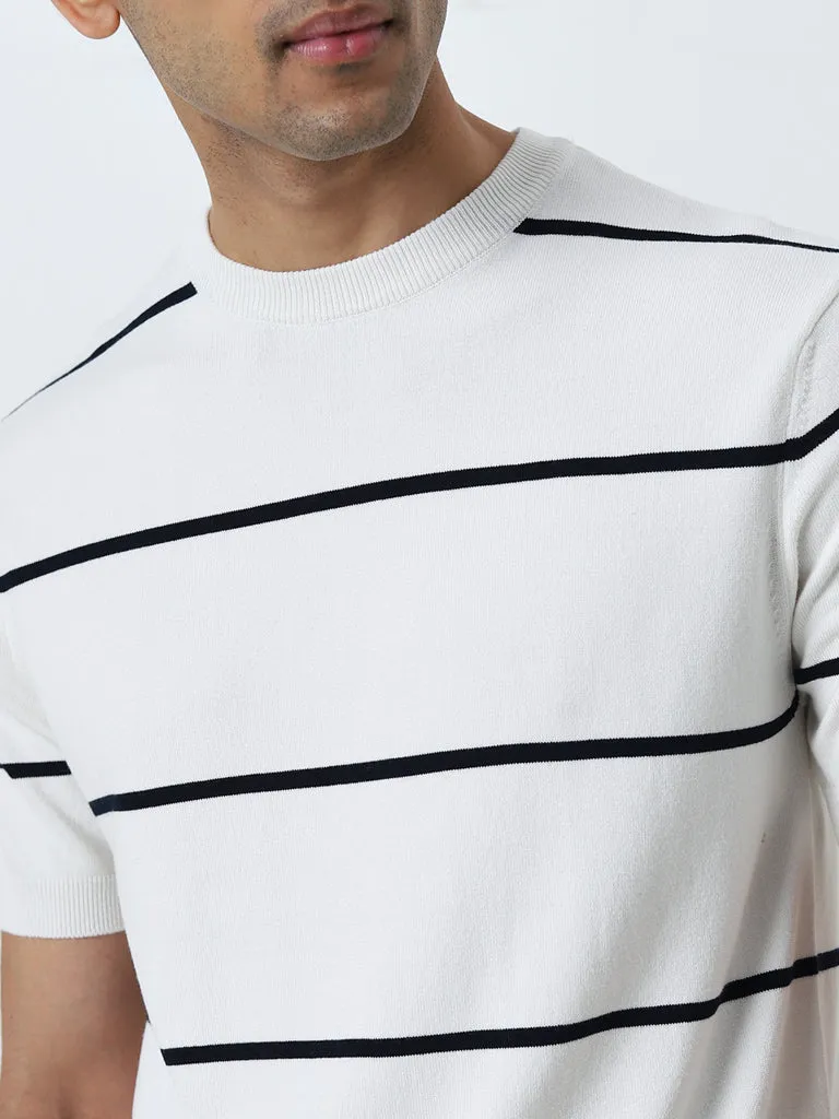 Ascot Navy Striped Relaxed-Fit Knitted T-Shirt