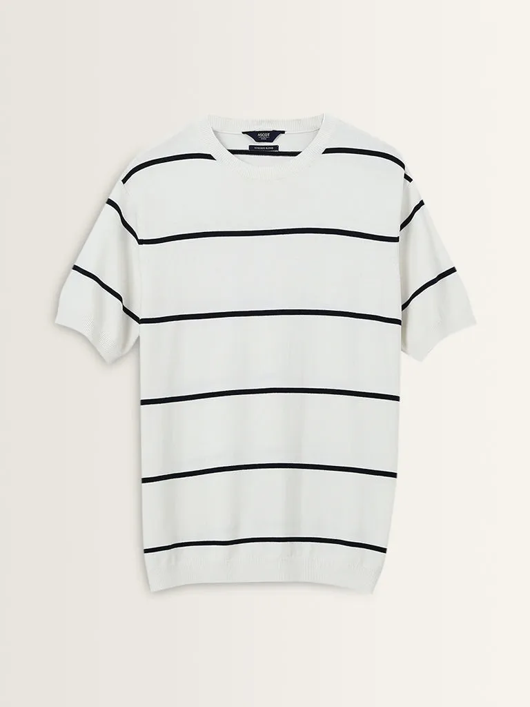 Ascot Navy Striped Relaxed-Fit Knitted T-Shirt