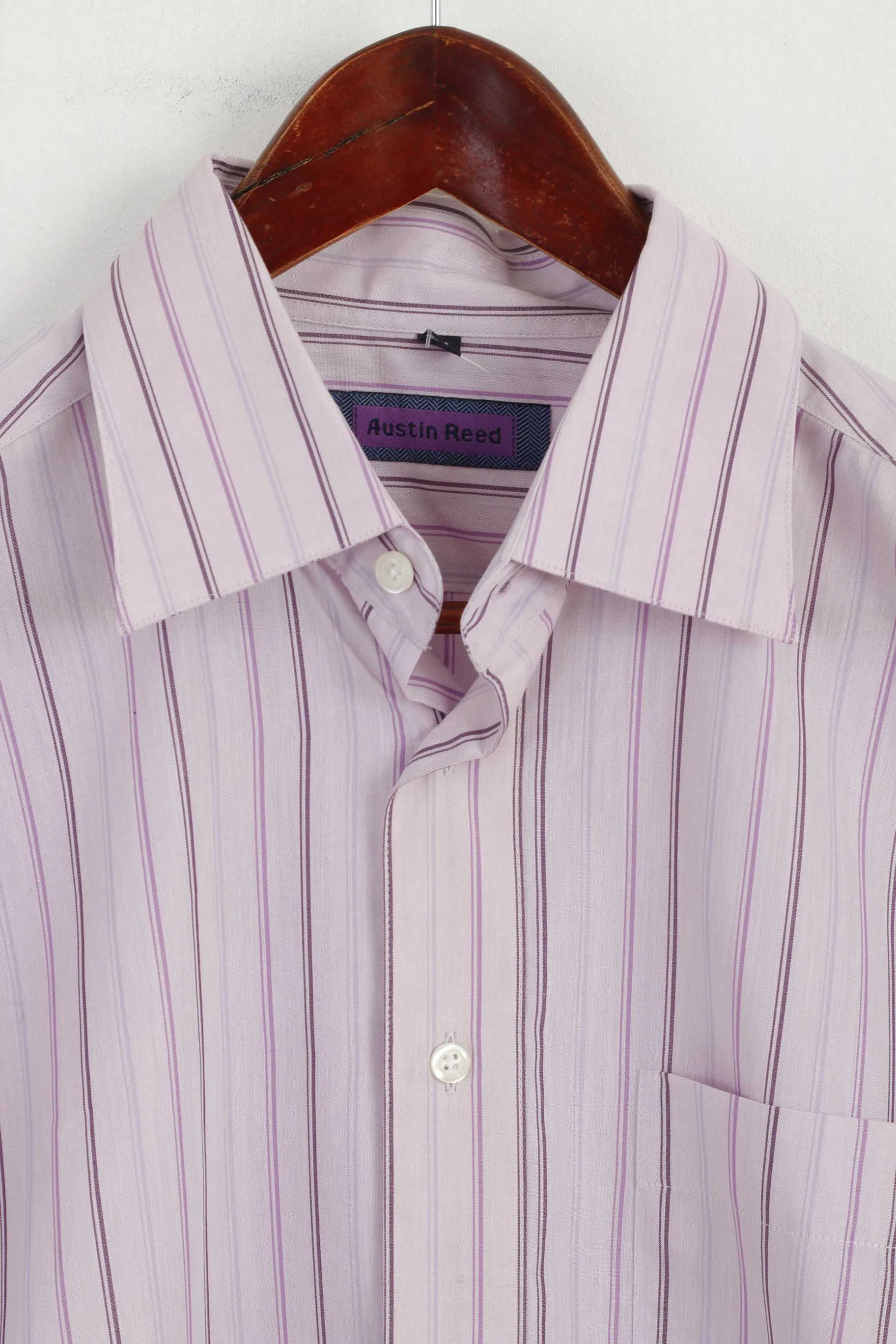 Austin Reed Men 16.5 42 XL Casual Shirt Pink Striped Long Sleeve Cotton Top