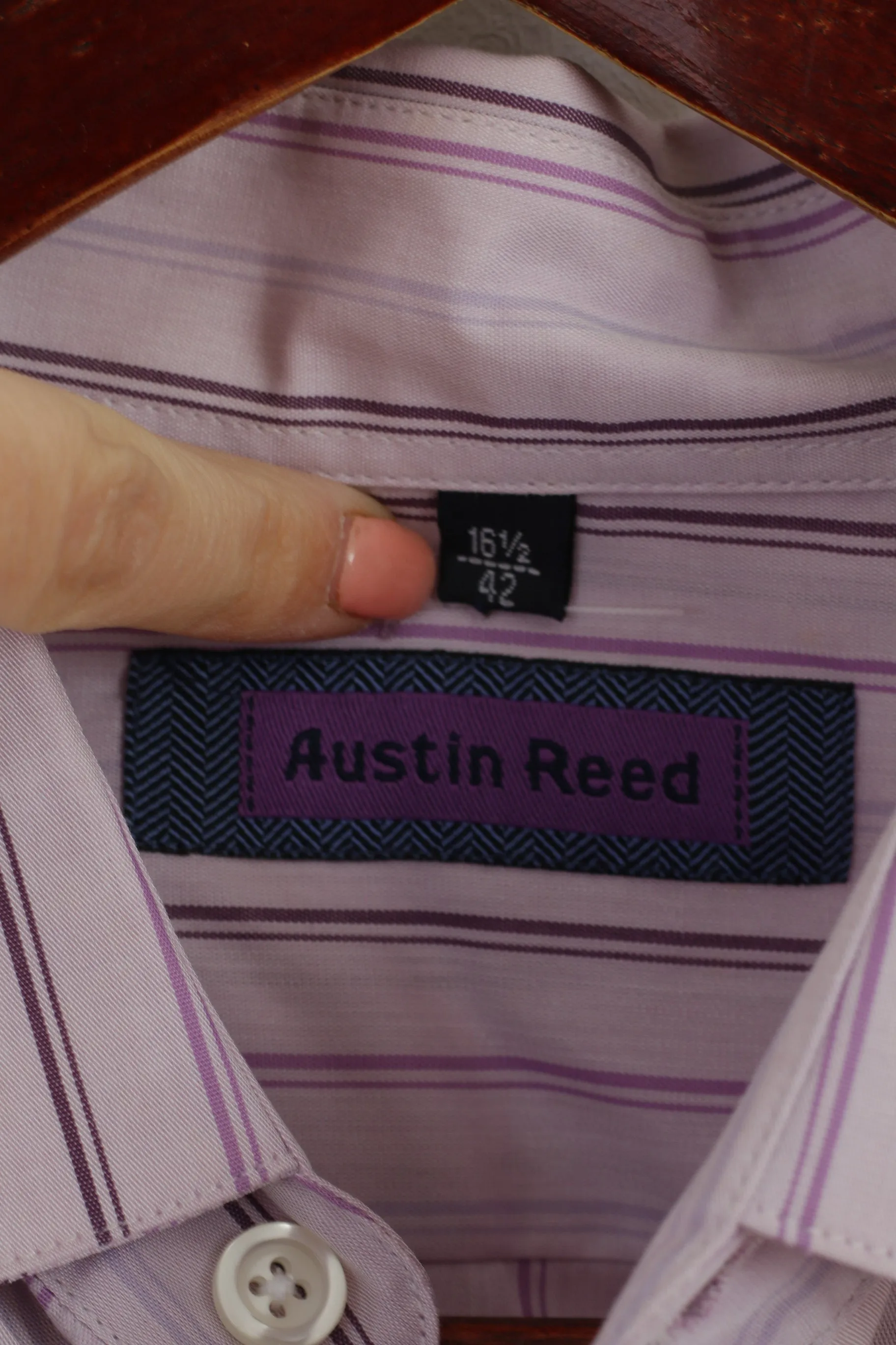 Austin Reed Men 16.5 42 XL Casual Shirt Pink Striped Long Sleeve Cotton Top