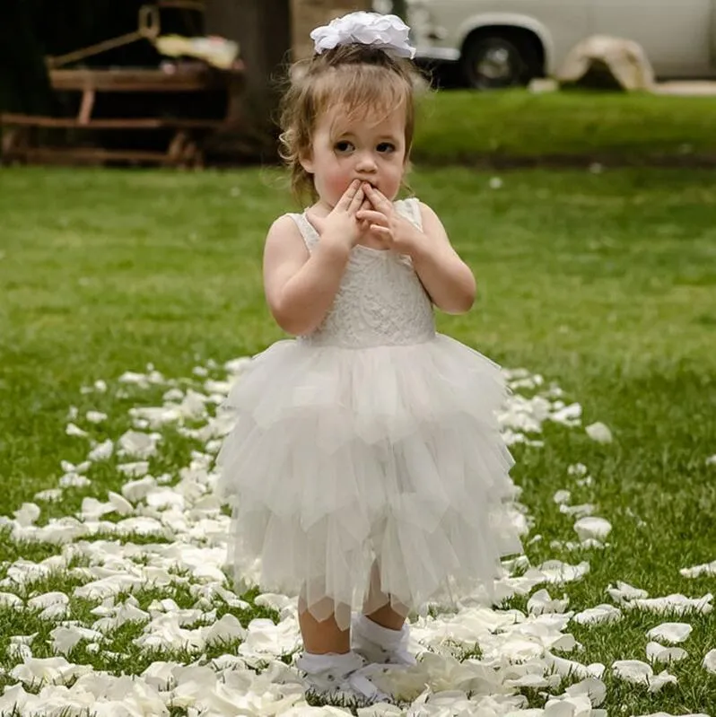 Ball Gown Round Neck Grey Tiered Flower Girl Dress with Lace, TYP1153