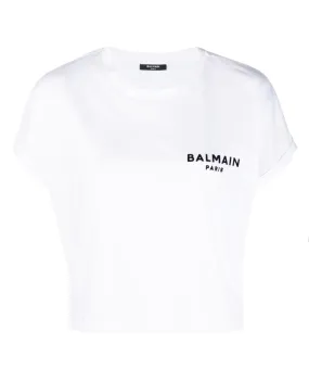 Balmain Flocked Balmain Paris cropped T-Shirt