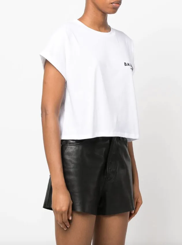 Balmain Flocked Balmain Paris cropped T-Shirt