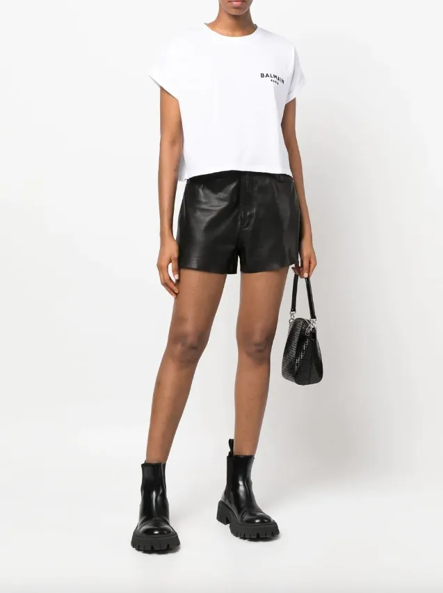 Balmain Flocked Balmain Paris cropped T-Shirt