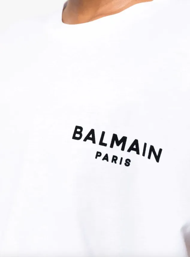 Balmain Flocked Balmain Paris cropped T-Shirt