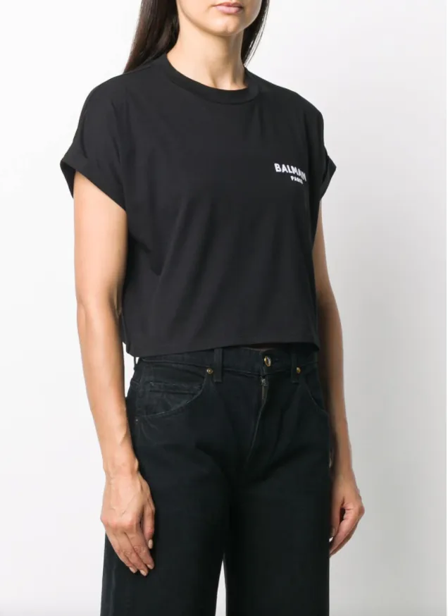 Balmain logo-embroidered cropped T-shirt