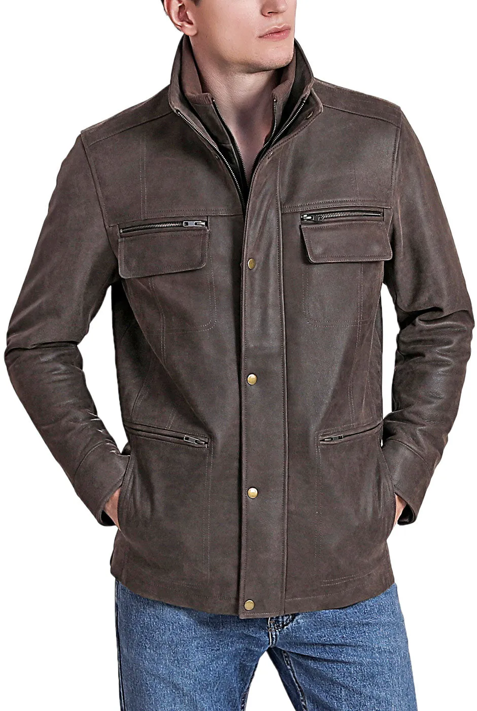 BGSD Men Austin Distressed Cowhide Leather Hipster Jacket