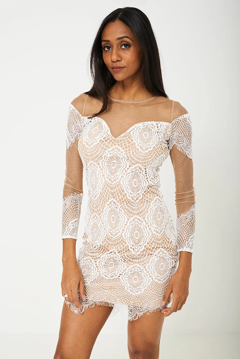 BIK BOK Mesh Dress in White Lace