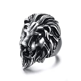 Biker Antique Vintage Oxidise Silver Stainless Steel Lion Head Ring