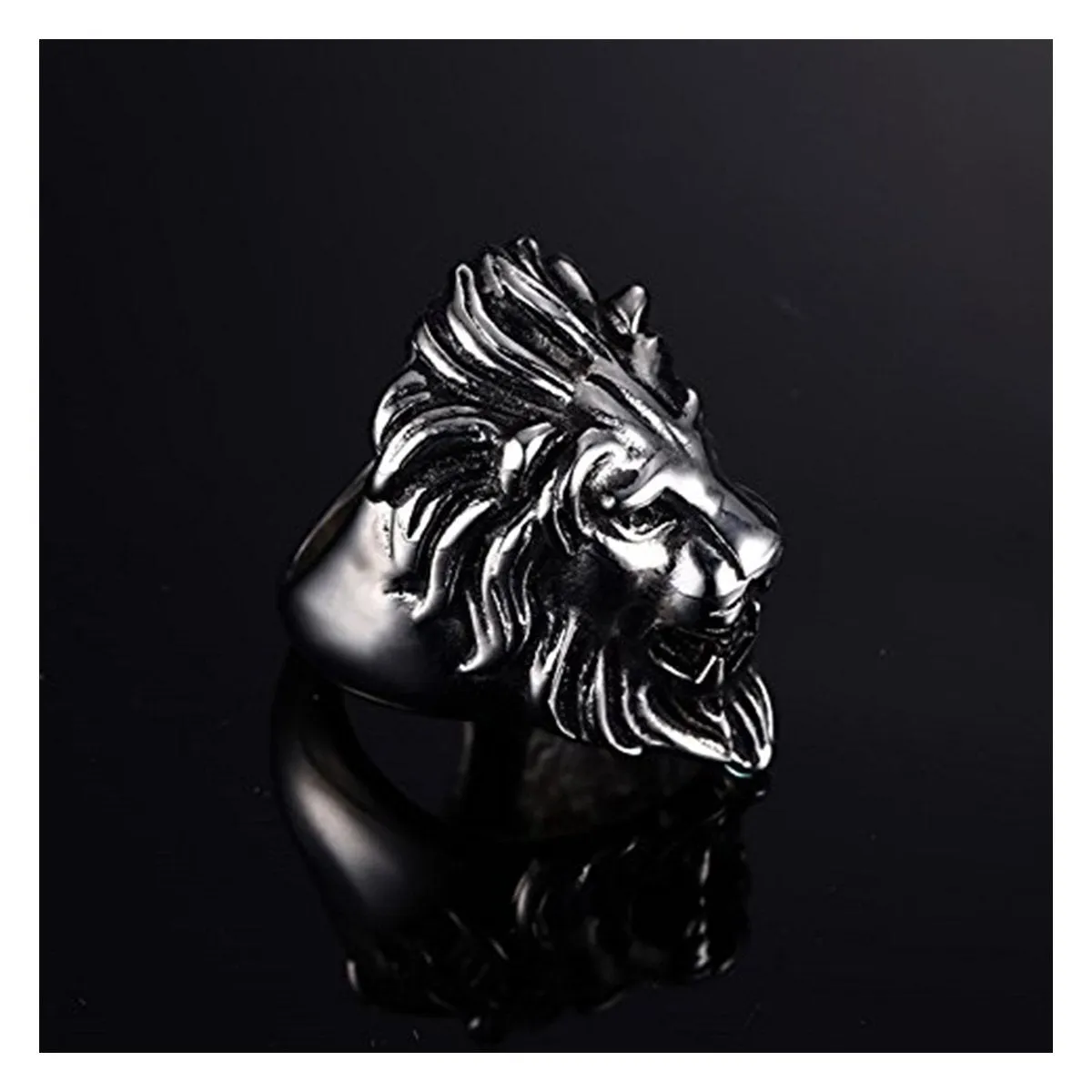 Biker Antique Vintage Oxidise Silver Stainless Steel Lion Head Ring