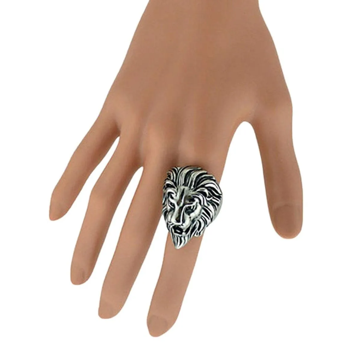 Biker Antique Vintage Oxidise Silver Stainless Steel Lion Head Ring