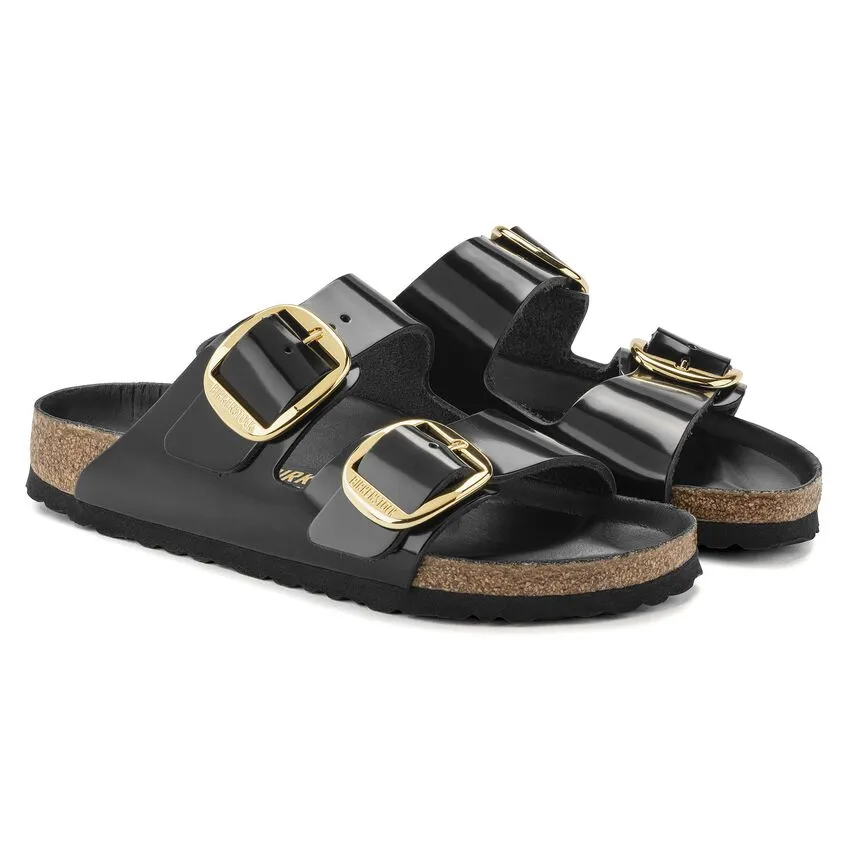 Birkenstock Women's Arizona Big Buckle Natural Leather Patent (Black - Narrow Fit)