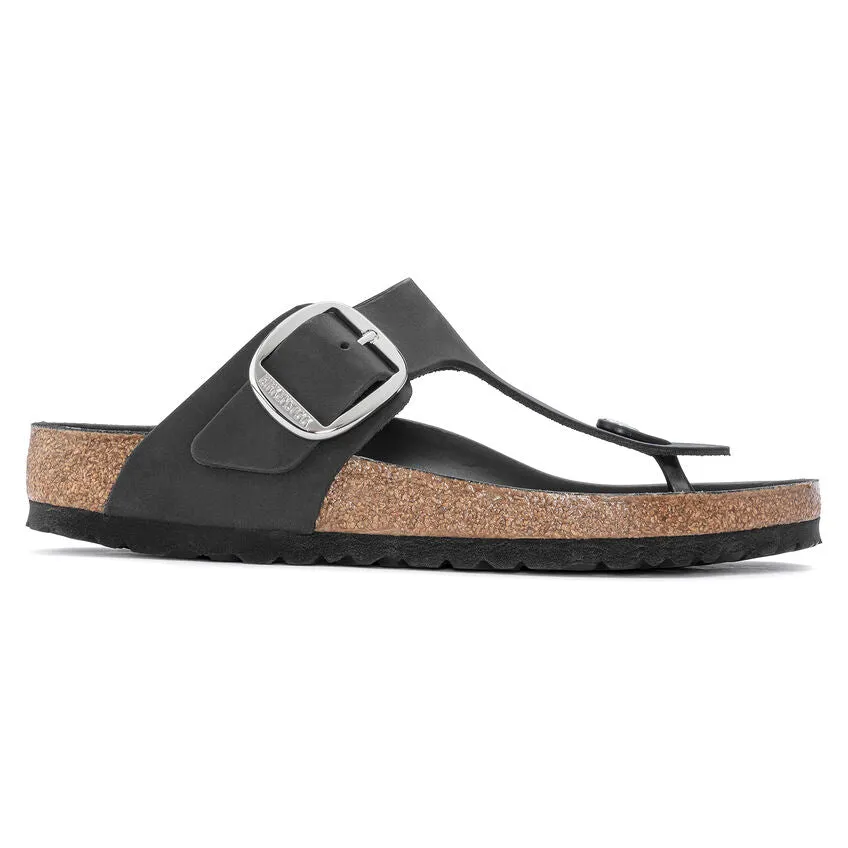 Birkenstock Women's Gizeh Big Buckle Oiled Leather (Black - Wide Feet)