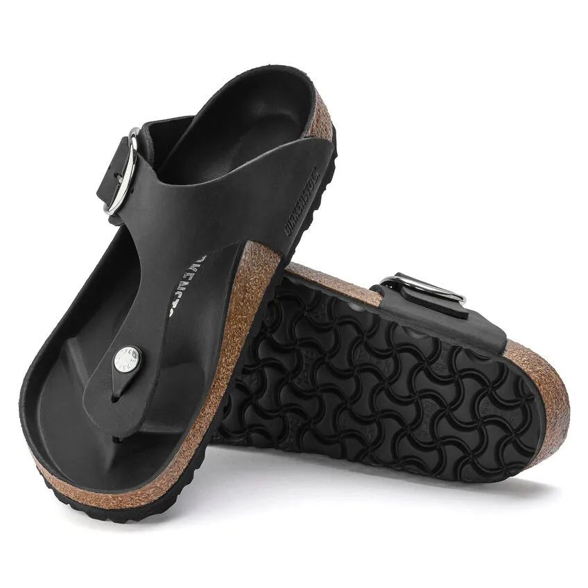 Birkenstock Women's Gizeh Big Buckle Oiled Leather (Black - Wide Feet)