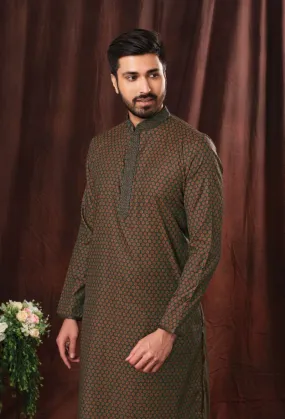 Black and Red Color Printed Readymade Kurta Pajama - Rent