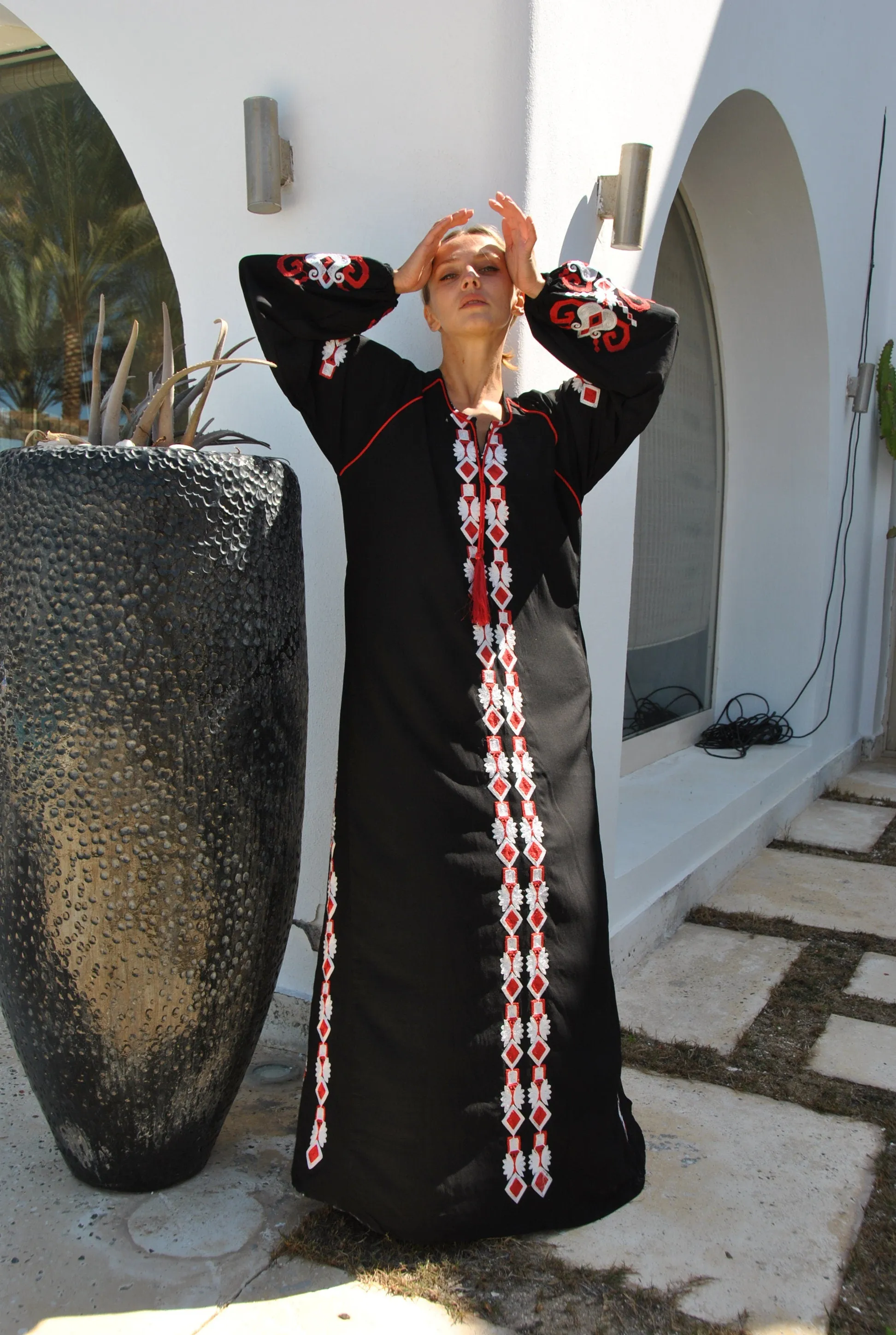 Black embroidered cotton caftan dress, summer caftan, embroidered Caftan dress, Caftan maxi dress, Caftans for women, Long caftan dress