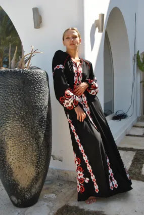 Black embroidered cotton caftan dress, summer caftan, embroidered Caftan dress, Caftan maxi dress, Caftans for women, Long caftan dress