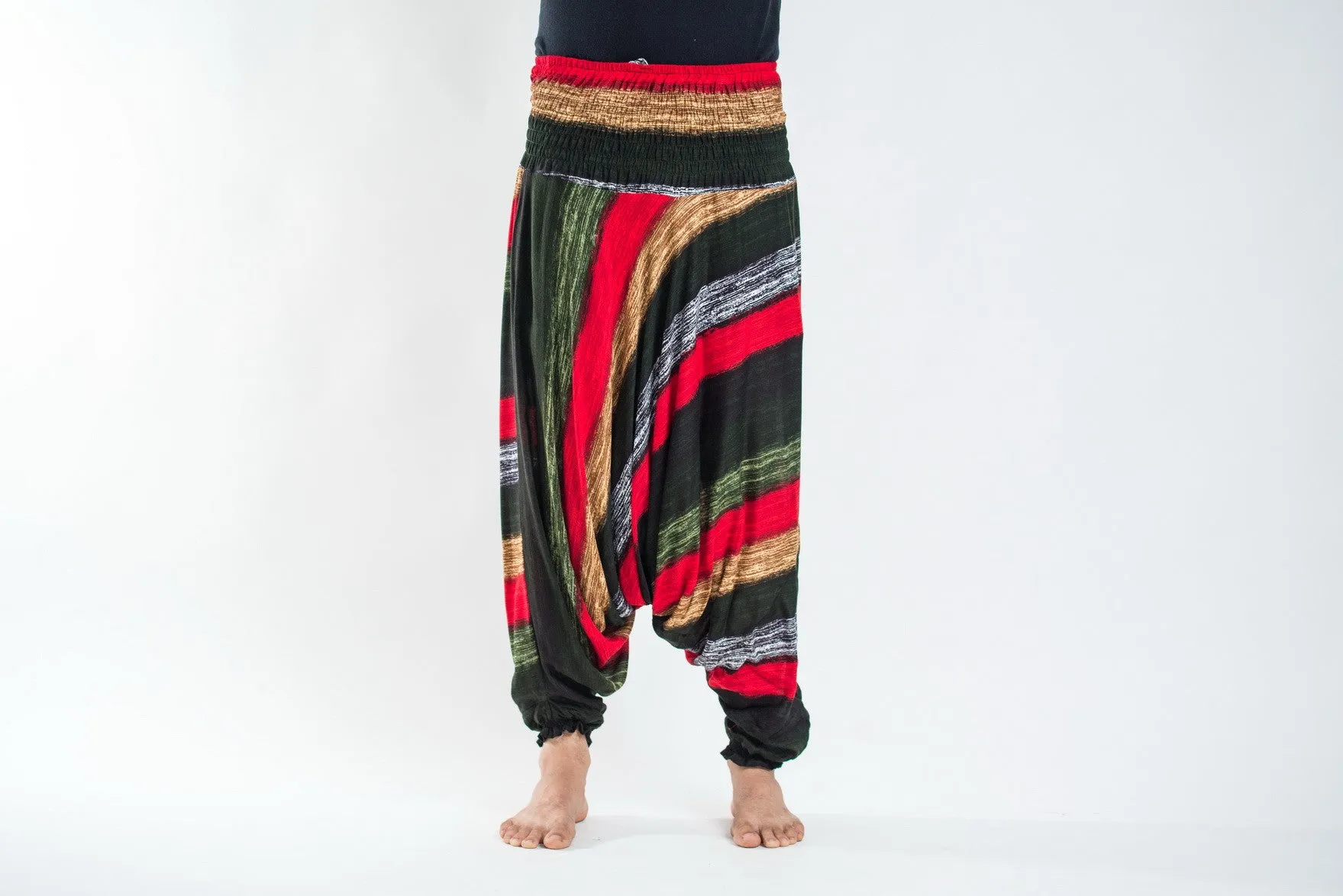 Boho Striped Drop Crotch Men's Harem Pants in Green