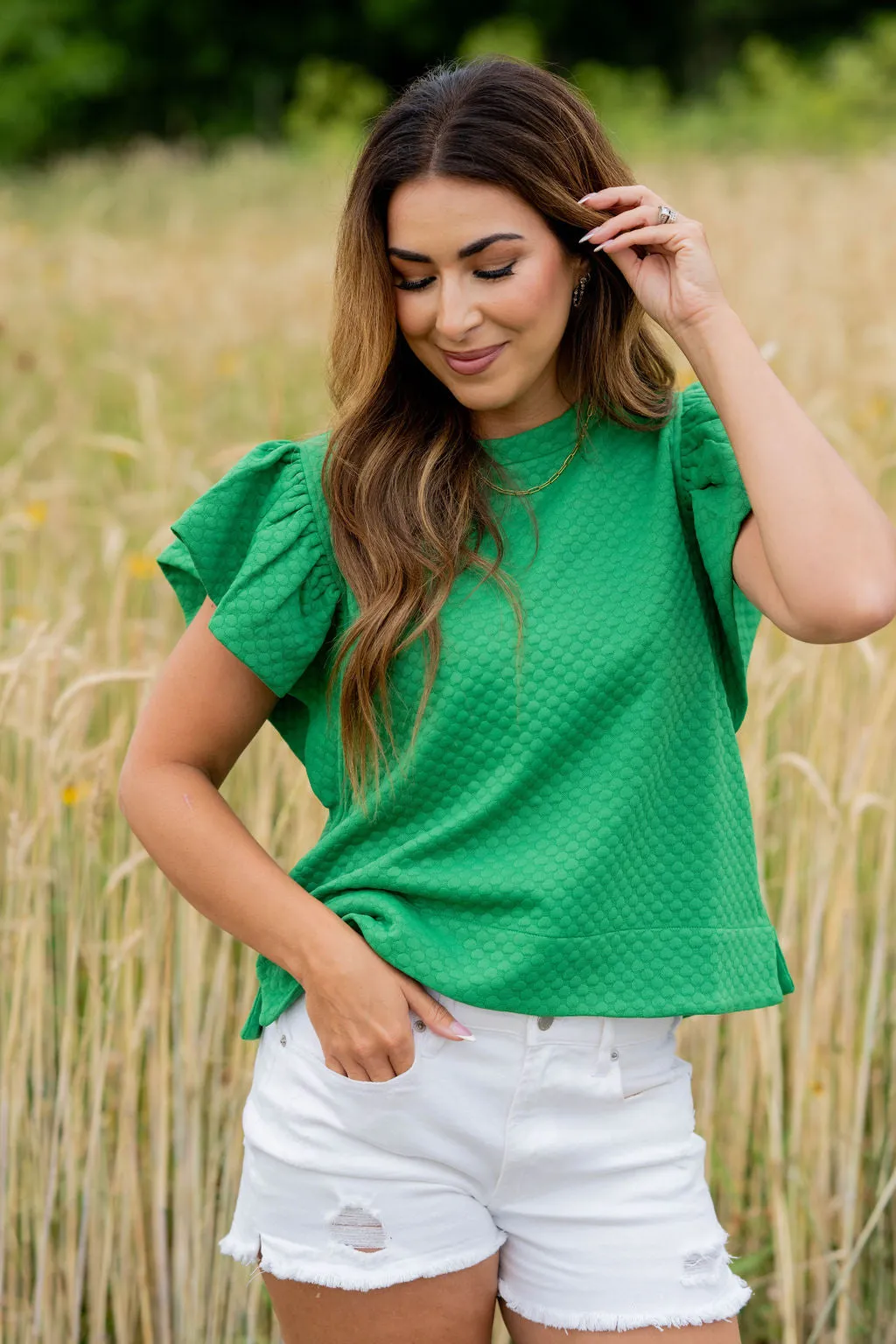 Bold Textured Flutter Sleeve Tee