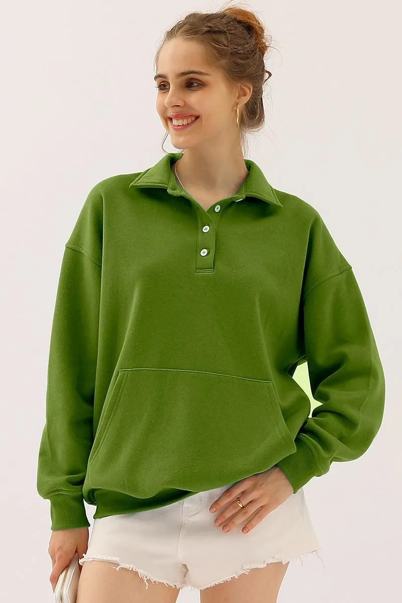 BOTTON COLLAR SWEATSHIRT WITH KANGAROO POCKET