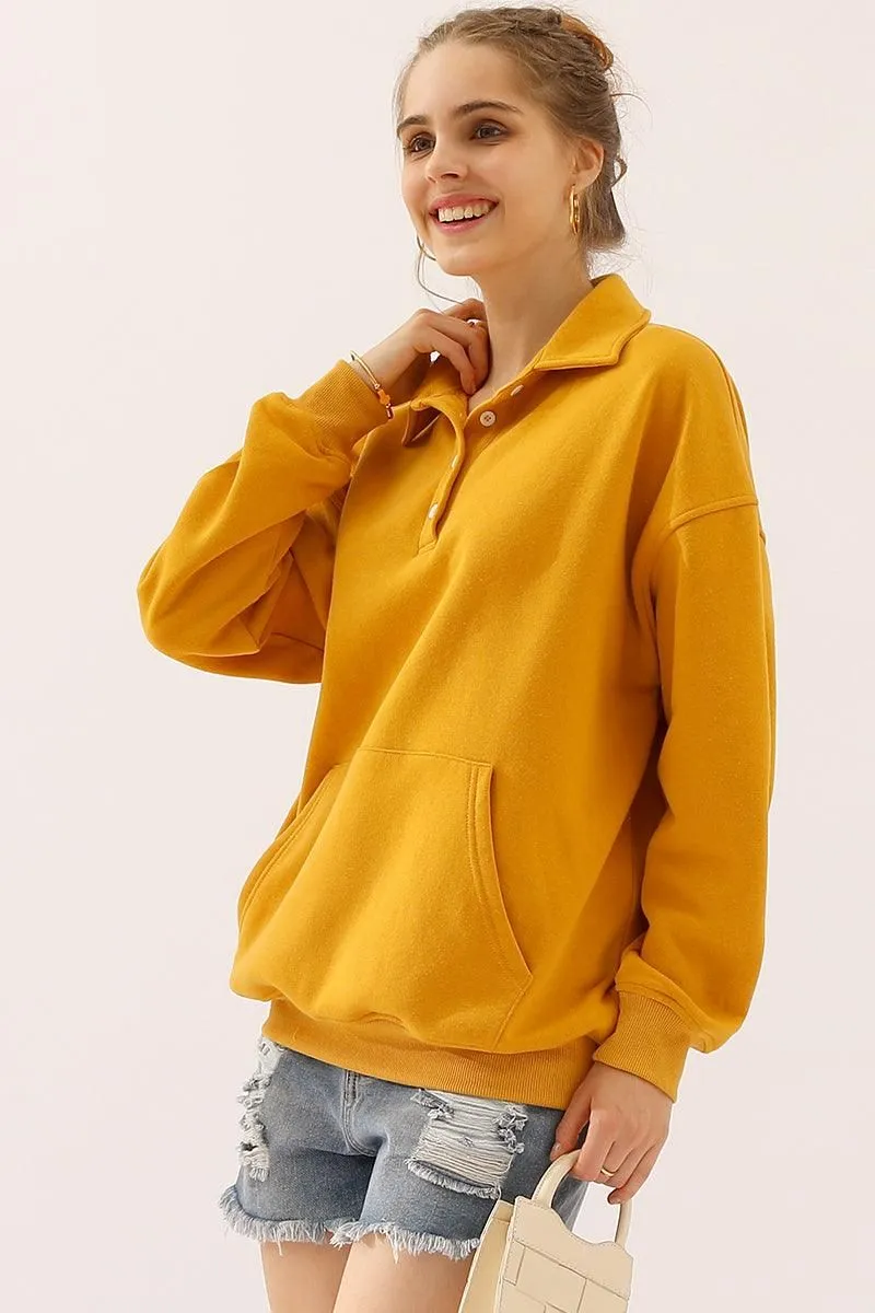 BOTTON COLLAR SWEATSHIRT WITH KANGAROO POCKET