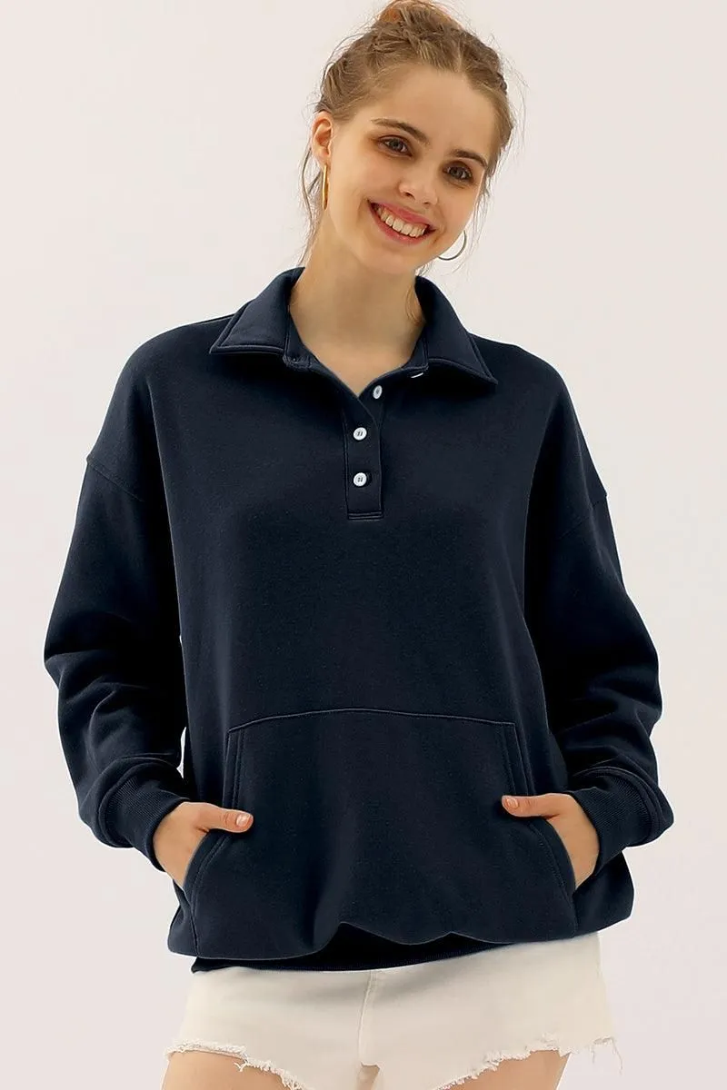 BOTTON COLLAR SWEATSHIRT WITH KANGAROO POCKET