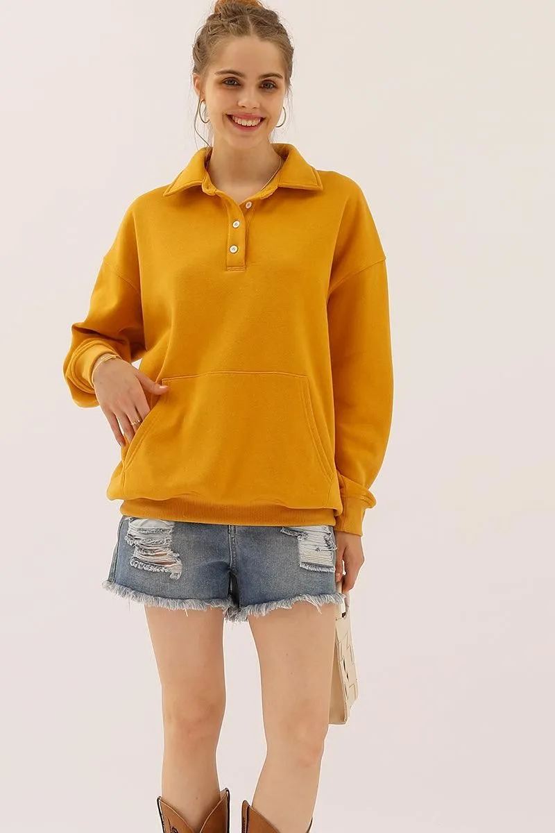 BOTTON COLLAR SWEATSHIRT WITH KANGAROO POCKET