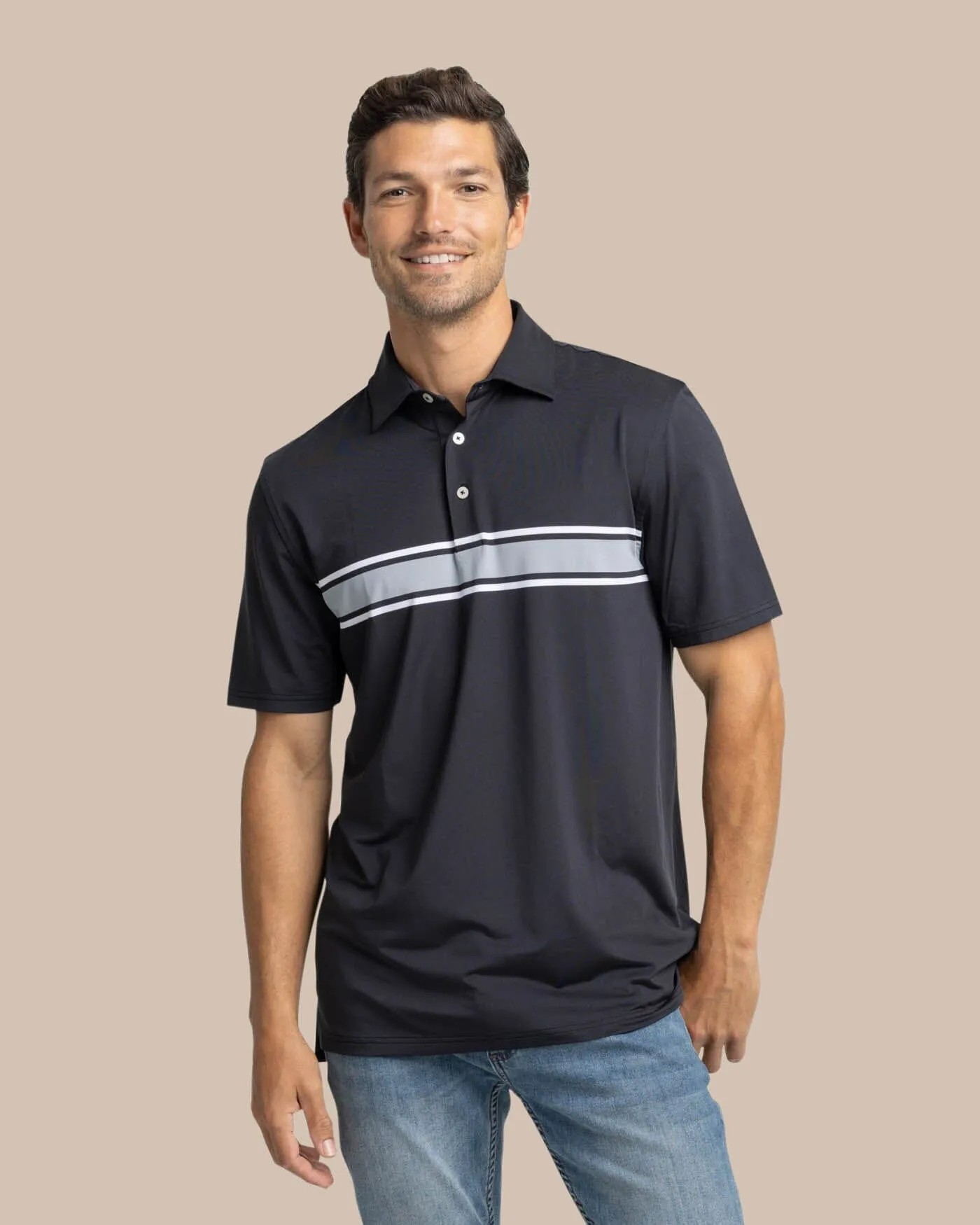 Brenton Chest Stripe Performance Polo