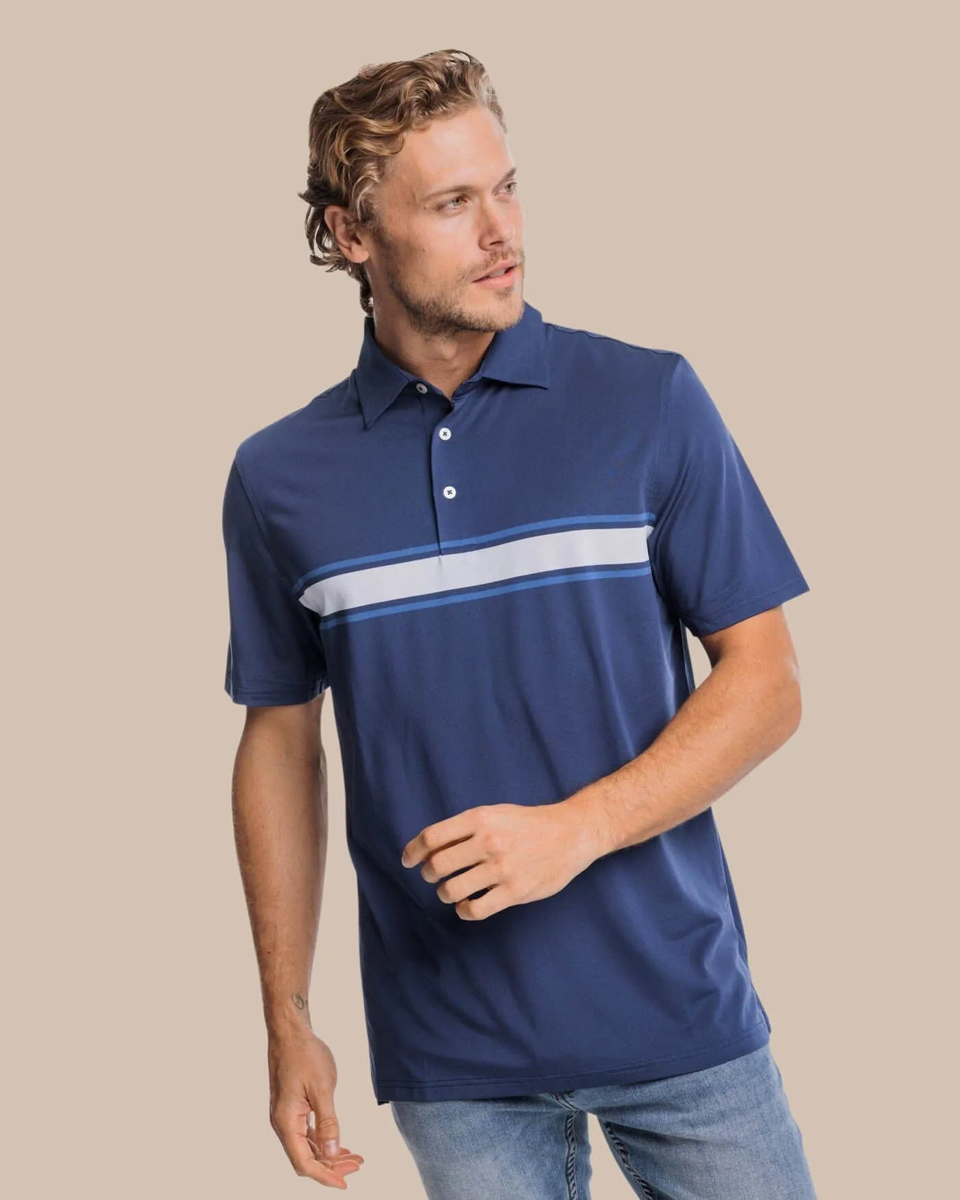 Brenton Chest Stripe Performance Polo