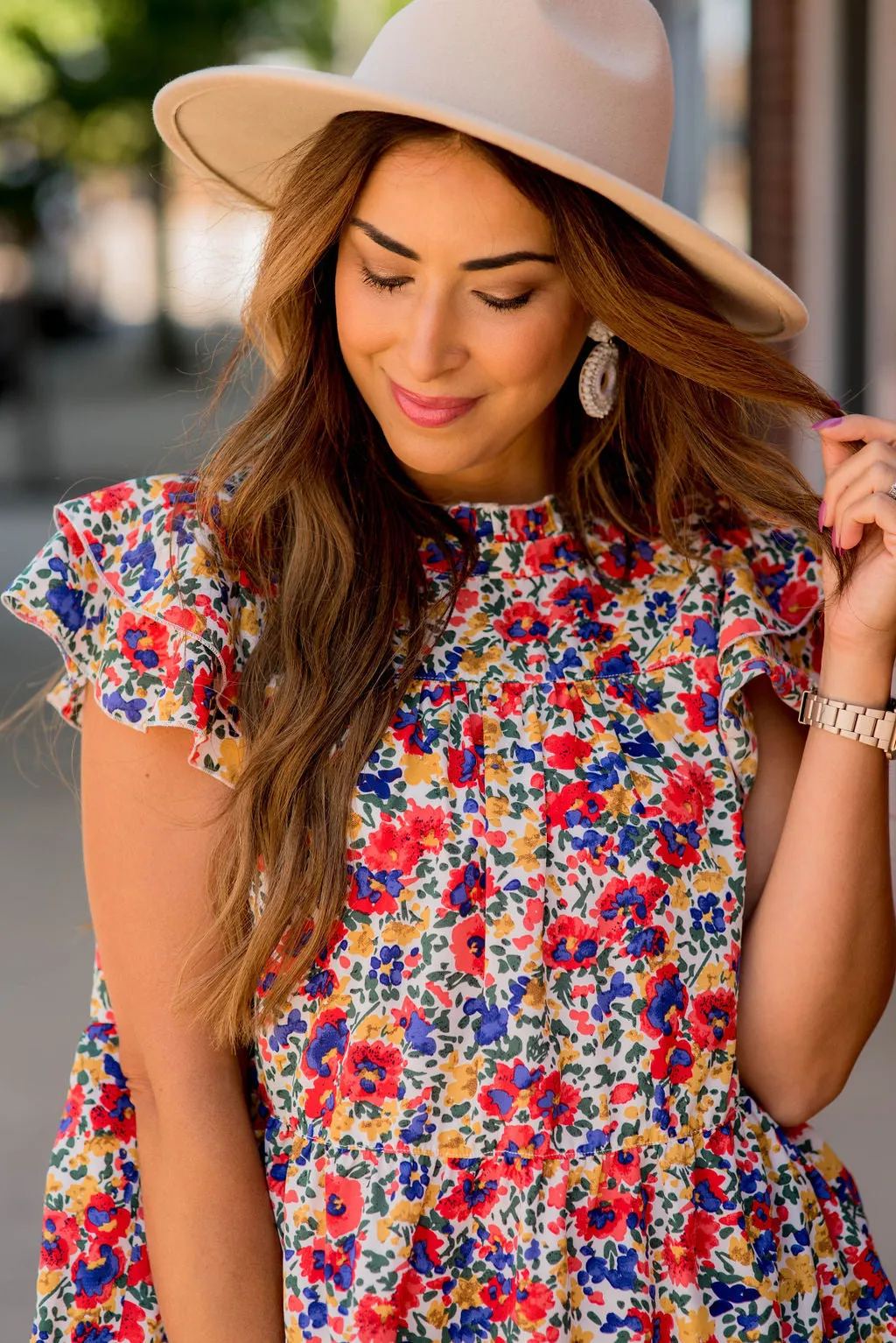 Bright Blooms Double Flutter Trim Blouse